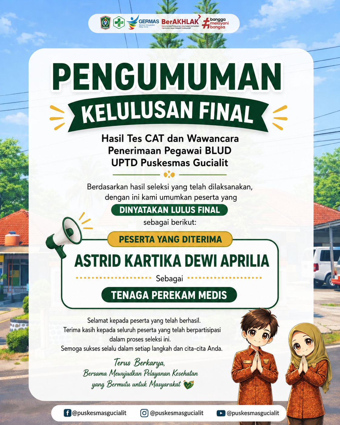 Pengumuman Kelulusan Final Seleksi Pegawai BLUD UPTD Puskesmas Gucialit